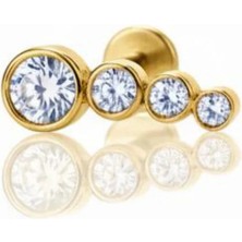 Blisse Piercing Kadın Gold Tragus Helix Kıkırdak Çelik 4 Taşlı Zirkon Piercing