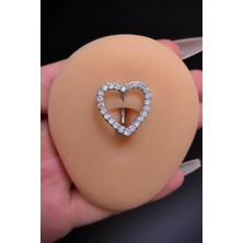 Blisse Piercing Kadın Gümüş Renk Üstten Kalp Figürlü Cerrahi Çelik Göbek Piercing