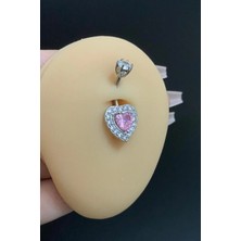 Blisse Piercing Kadın Cerrahi Çelik Pembe Kalp Figürlü Zirkon Taşlı Belly Göbek Piercing