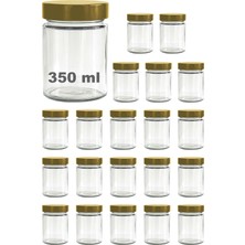 Feyza Design Şeffaf 350 ml Cam Kavanoz, Altın Derin Kapaklı, Reçel ve Marmelat Için 20 Adet