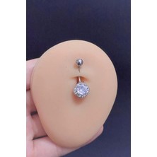 Blisse Piercing Kadın Gümüş Zirkon Taşlı Çelik Göbek Piercing