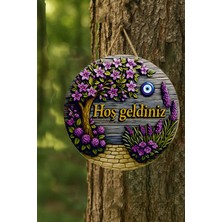 Marnello Consept "hoş Geldiniz" Kapı Süsü - Lavanta Desenli Ahşap Mdf 2d Düz Baskı