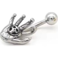 Blisse Piercing Kadın Gümüş Renk El Içerisinde Kuru Kafa Figürlü Cerrahi Çelik Göbek Piercing