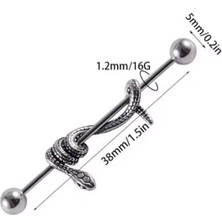 Blisse Piercing Unisex Gümüş Renk Yılan Figürlü Cerrahi Çelik Industrial Köprü Piercing