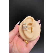 Blisse Piercing Gümüş Renk Zirkon Taşlı Yıldız Figürlü Çelik Ear Cuff – Deliksiz, Sıkıştırmalı Kıkırdak Küpe