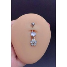 Blisse Piercing Kadın Gümüş Sallantılı Zirkon Taşlı Çiçek Figürlü Çelik Göbek Piercing