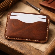 Hasko Atelier Kartlık Hakiki Deri Erkek Kadın Kahverengi El Yapımı 5 Gözlü Minimalist Cüzdan Ince Tasarım