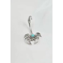Blisse Piercing Kadın Gümüş Renk Turkuaz Taşlı Akrep Figürlü Cerrahi Çelik Göbek Piercing