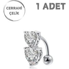 Blisse Piercing Kadın Cerrahi Çelik Sıralı Kalp Zirkon Taşlı Belly Göbek Piercing
