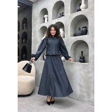 Cardella Mirella Yazlık Ince Likralı Denim Ceket Etek Takım – Tesettür Uyumlu Zarif Kadın Ikili Takım