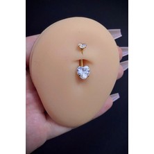 Blisse Piercing Kadın Gold Zirkon Kalp Taşlı Belly Cerrahi Çelik Göbek Piercing