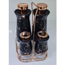 Feyza Design Şık Siyah ve Rose Renkli 4'lü Mutfak Yağlık ve Sirkelik Seti