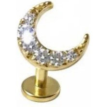 Blisse Piercing Kadın Gold Renk Ay Figürlü Tragus – Helix – Kıkırdak – Labret Piercing (6 mm Cerrahi Çelik)