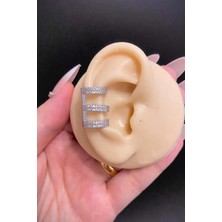 Blisse Piercing Gümüş Renk 3 Sıra Görünümlü Zirkon Taşlı Ear Cuff Kıkırdak Küpe – Sıkıştırmalı, Çelik, Deliksiz