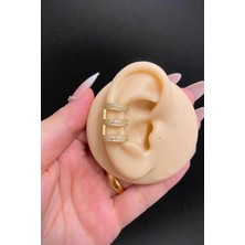 Blisse Piercing Gold Renk 3 Sıra Görünümlü Zirkon Taşlı Ear Cuff Kıkırdak Küpe – Sıkıştırmalı, Çelik, Deliksiz