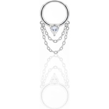 Blisse Piercing Unisex Çift Zincir Sallantılı Zirkon Taşlı Tragus – Helix – Kıkırdak Kilitli Cerrahi Çelik Piercing