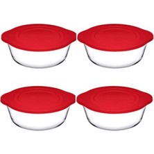 Feyza Design 4'lü Plastik Kapaklı Yuvarlak Borcam Tencere Seti 2100CC