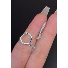 Blisse Piercing Kadın Ay Figürlü Zirkon Taşlı Tragus Helix Kıkırdak Sallantılı Çelik Halka Piercing