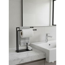 Modern Mat Siyah Metal Kağıt Havluluk ve Havlu Askılığı – Tezgah Üstü Standlı Organizer