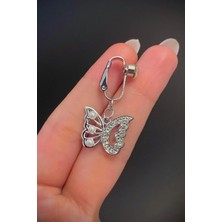 Blisse Piercing Kadın Çelik Zirkon Taşlı Incili Kelebek Sıkıştırma Deliksiz Göbek Piercing