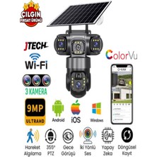 Jtech O-Kam Pro 6040 3mp+3mp+3mp 9mp Wi-Fi Solar Panelli 3lens Alert 1ptz Akllı Kamera