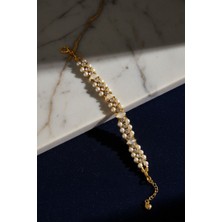 Moda Yaşar Inci ve Taş Detaylı Altın Renk Bileklik