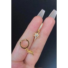 Blisse Piercing Kadın Kuzey Yıldız Figür Zirkon Taşlı Tragus Helix Kıkırdak Sallantılı Çelik Halka Piercing