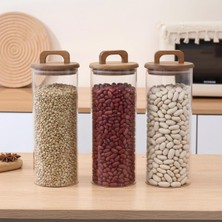 Feyza Design Borosilikat Cam Vakumlu Kavanoz 1550 Ml, Akasya Kapaklı Bakliyat ve Baharat Için