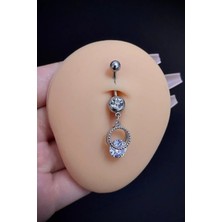 Blisse Piercing Kadın Gümüş Renk Sallantılı Zirkon Taşlı Belly Cerrahi Çelik Göbek Piercing
