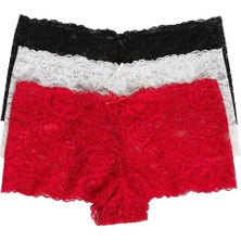 İmoda Kadın Dantel Tanga Şort Külot 3'lü Paket Siyah Beyaz Kırmızı Rahat Tasarım