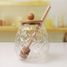 Feyza Design Bambu Kapaklı Cam Bal Kavanozu, 350ML, Kaşıklı, Şık Sunum Için Ideal