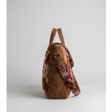 Keyfast El Dokuma El & Omuz & Plaj Çantası (Kilim Desenli, Astarlı, Nubuk Deri)