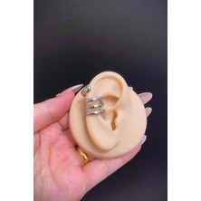 Blisse Piercing Gümüş Renk Yılan Figürlü Çelik Ear Cuff Kıkırdak Küpe – Sıkıştırmalı, Deliksiz Kullanım