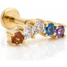 Blisse Piercing Kadın Renkli Zirkon Taşlı Tragus Helix Daith Çelik Piercing