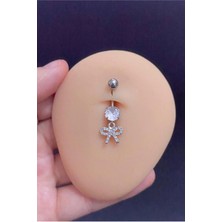 Blisse Piercing Kadın Gümüş Sallantılı Zirkon Taşlı Fiyonk Figürlü Çelik Göbek Piercing