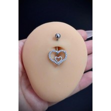 Blisse Piercing Kadın Cerrahi Çelik Kalp Figürlü Zirkon Taşlı Belly Göbek Piercing