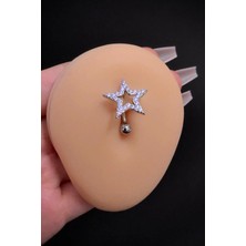 Blisse Piercing Kadın Gümüş Renk Üstten Yıldız Figürlü Cerrahi Çelik Göbek Piercing