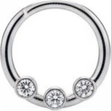 Blisse Piercing Kadın 3 Taşlı Gümüş Renk Kilitli Tragus Helix Piercing