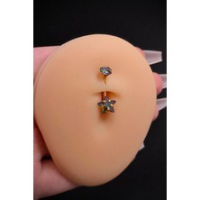 Blisse Piercing Kadın Gold Yıldız Hologram Zirkon Taşlı Belly Çelik Göbek Piercing