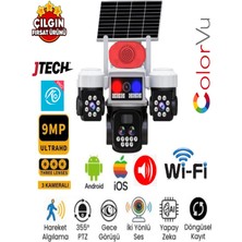 Jtech O-Kam Pro 8095 3mp+3mp+3mp 9mp Wi-Fi Solar Panelli 3 Lens Alert 1ptz Akıllı Kamera
