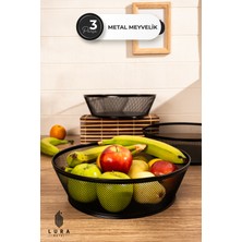 Feyza Design 3'lü Siyah Metal Meyve ve Sebze Saklama Seti, 30 Cm, Şık ve Dayanıklı