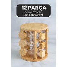 Feyza Design 12 Parça Bambu Döner Standlı Cam Baharat Seti, Şık ve Pratik Kullanım