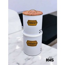 Feyza Design Çiftli Metal Patates ve Soğan Saklama Kabı, Desenli Set