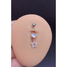Blisse Piercing Kadın Gümüş Sallantılı Zirkon Taşlı Yıldız Figürlü Çelik Göbek Piercing