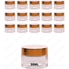 Feyza Design 30ML Şeffaf Cam Krem Kavanozu, Gold Kapak, 15'li Paket