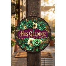 Marnello Consept Kapı Süsü Dekoratif Çiçekli Ahşap Görünümlü "hoş Geldiniz"