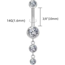 Blisse Piercing Kadın Gümüş Renk 3 Taşlı Sarkaç Model Cerrahi Çelik Göbek Piercing