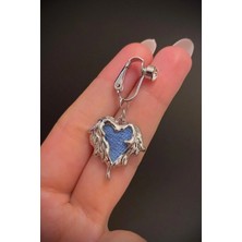 Blisse Piercing Kadın Çelik Zirkon Taşlı Mavi Kot Kalp Figürlü Sıkıştırma Deliksiz Göbek Piercing