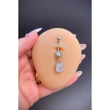 Blisse Piercing Gümüş Renk Kadın Baget Taşlı Sallantılı Cerrahi Çelik Göbek Piercing