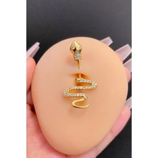 Blisse Piercing Kadın Gold Zirkon Taşlı Yılan Figürlü Çelik Göbek Piercing